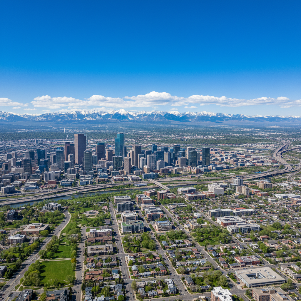 Denver Metro skyline with Rocky Mountains